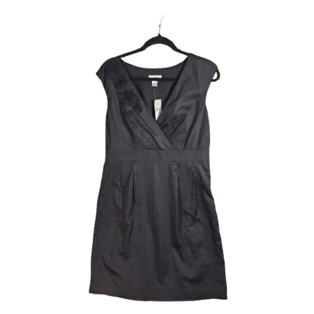 New Sz‎ 12 Ann Taylor Midi Dress Black Sheath LBD Sheath Floral Sleeveless